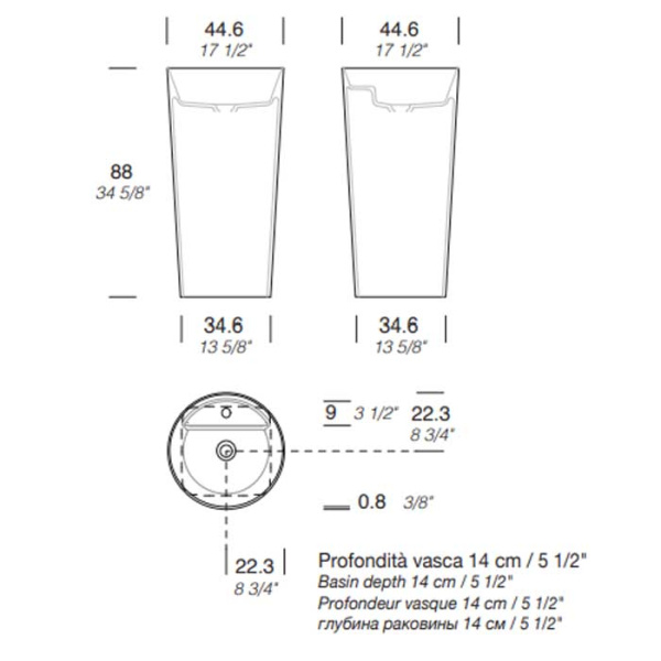 MILLDUE  Раковина  AZUMA 88 напольная из CRISTALPLANT ,D 44,6 см  H 88 см,слив в пол, 1 отв для смесителя, цвет белый матовый 