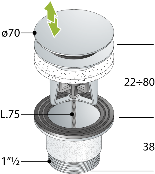 Донный клапан с переливом для ванны click-clack 1”1/2 OMP Tea Clicker 8334.060.6.XD, белый матовый 