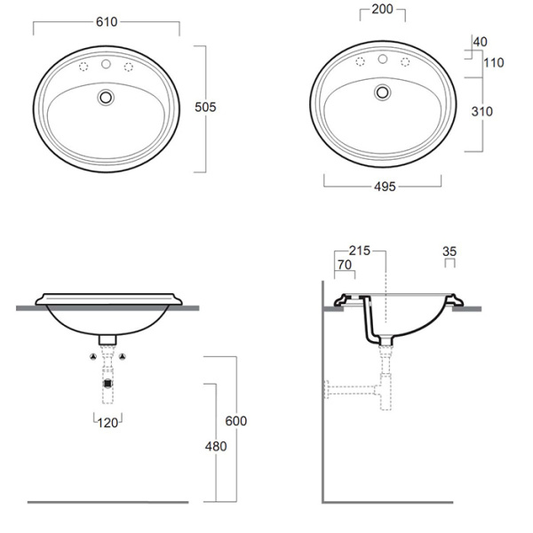 SIMAS Arcade Раковина  встроенная 61x50,5 см с 1 отв. под смеситель, цвет белый 