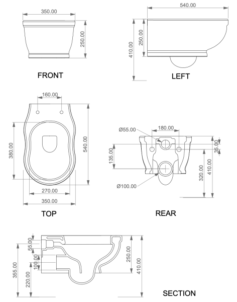 Чаша подвесного унитаза GSG Ceramic Design Time TIWCSO001, белый матовый 