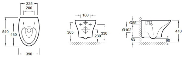 EDJ102-00 унитаз подвесной NOUVELLE VAGUE  безободковый /54х39х41/(белый) 