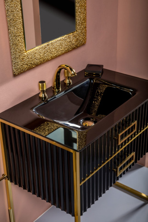 Тумба MONACO 80см  h84см  черная глянец +  золото   под раковину моноблок 