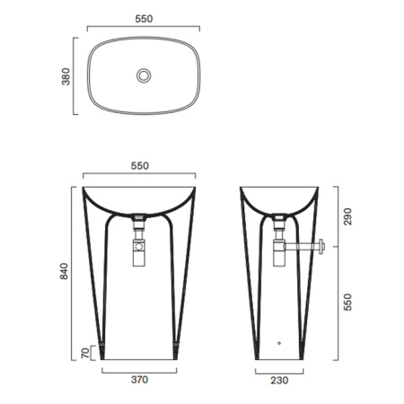 Catalano GREEN Раковина 55x38 h85 свободностоящая, без отв. под смеситель, покрытие Cataglaze+, слив в стену , цвет белый глянцевый 