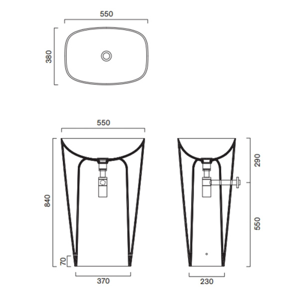 Catalano GREEN Раковина 55x38 h85 свободностоящая, без отв. под смеситель, покрытие Cataglaze+, слив в стену , цвет белый глянцевый 