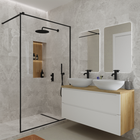 Тумба под раковину/столешницу/столешницу/столешницу Дион, Белый мат/Дуб 120 