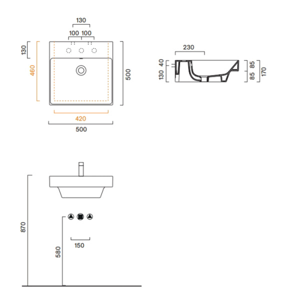 Catalano ZERO Раковина 50x50, с 1 отв. под смеситель, покрытие Cataglaze+, цвет белый глянцевый 