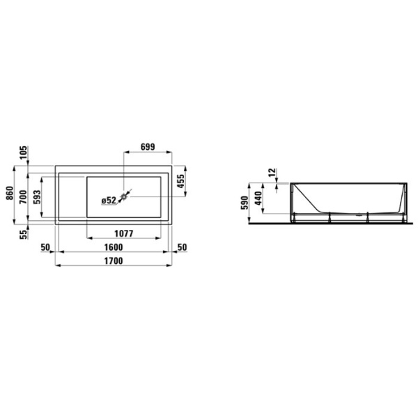 Laufen Kartell Ванна 1700x860x440мм, пристенная, DX, с панелями, с слив-переливом с подсветкой,  материал: композит, цвет: белый 