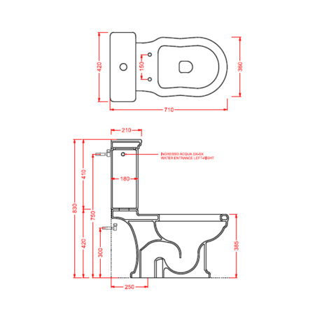 Artceram HERMITAGE бачок для унитаза моноблок HEV004,с кнопкой, без механизма, цвет белый 