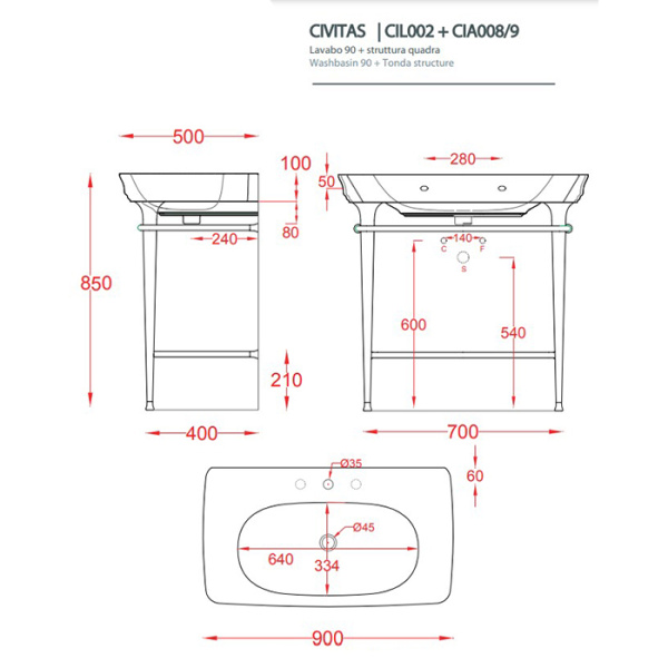 Artceram CIVITAS Металическая структура Quadra 70х40хh80,5см для раковины 90, полка сетка, цвет: розовое золото 