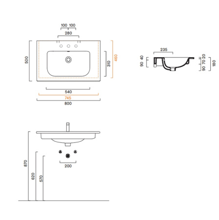 Catalano ITALY Раковина 80x50, с 1 отв. под смеситель, покрытие Cataglaze+, цвет белый глянцевый 