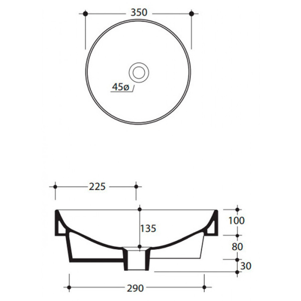 Kerasan Cento Раковина круглая, 35см, без отв под смес, без перелива накладная или встраиваемая, цвет: Ferro matt 