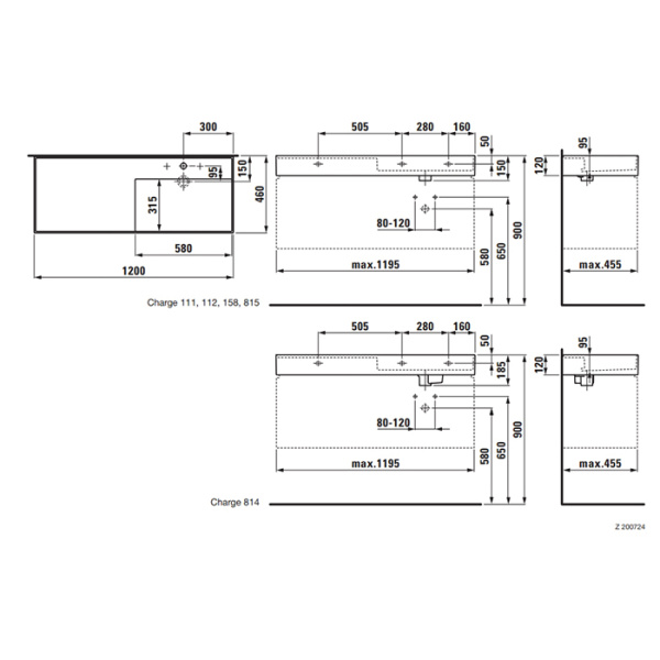 Laufen Kartell Раковина 1200х460х120мм без перелива (раковина справа), c 1  отв. под смеситель, цвет: белый (ВРЕМЕННО не поставляем!) 