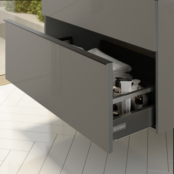 BURGBAD EqioТумба с раковиной подвесная 920х620х490мм, керамическая раковина белая, с 1 отв под смес, ручки G0252, цвет мебели серый глянец 