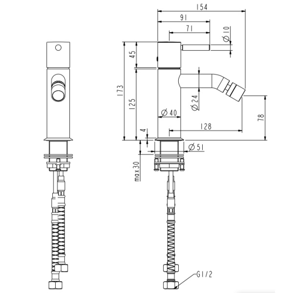 NEMO NM-2321CR Смеситель для биде с донным клапаном CHROME PLATED 
