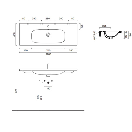 Catalano ALVEA Раковина 120x46, без отв. под смеситель, покрытие Cataglaze+, цвет белый глянцевый 