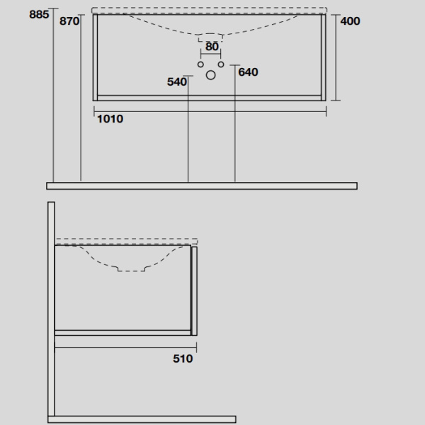 KERASAN SHAPE MOBILE База подвесная 1020х520 мм., подвесной, 1 ящик, с СИФОНОМ 936101, боковины черные/фронт дуб 