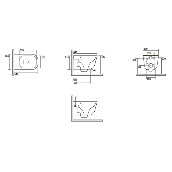 Kerasan Tribeca Унитаз подвесной 55см БЕЗОБОДКОВЫЙ, c креплением WB9N, цвет: чёрный матовый 