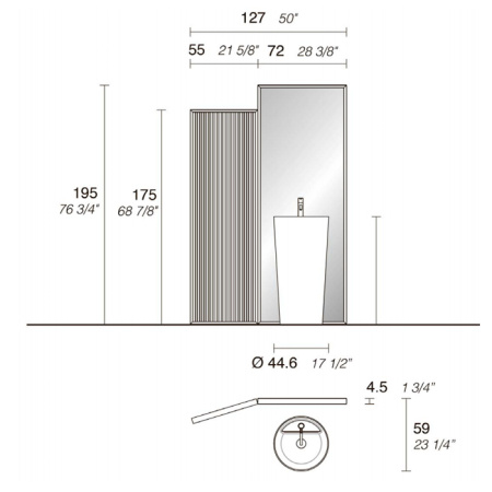 NOORTH milldue edition Azuma Раковина AZUMA 88 Ø44.6xh88см напольная, слив в пол, с 1отв., c д/клап., Cristalplant, цвет: bianco opaco-J10 