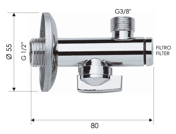 Запорный вентиль с фильтром 3/8*1/2 Remer 1231238 