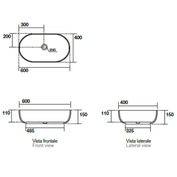 Kerasan Nolita Раковина накладная 60х40 см, без отв под смеситель, цвет Ferro Matt 