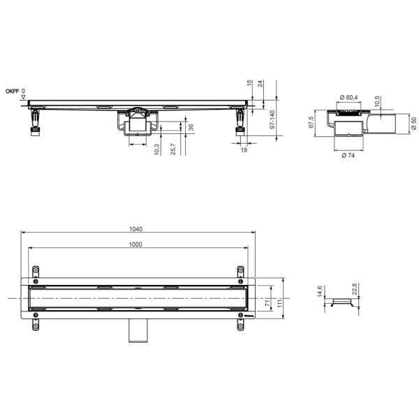 TECEspring linus. Комплект для монтажа дренажного канала, 1000 мм, plate, с мембраной 