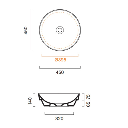 Catalano SFERA Раковина D45 h14 встраиваемая, без отв. под смеситель, покрытие Cataglaze+, цвет белый глянцевый 