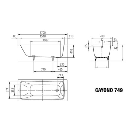 KALDEWEI CAYONO Ваннa встраиваемая Мод.749 1700х700x410 мм., цвет: белый 