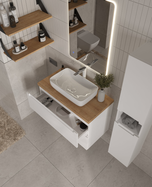 Столешница пластик HPL 38 мм Туя,1 вырез, (с наметками под 1 вырез), 595х458 мм 