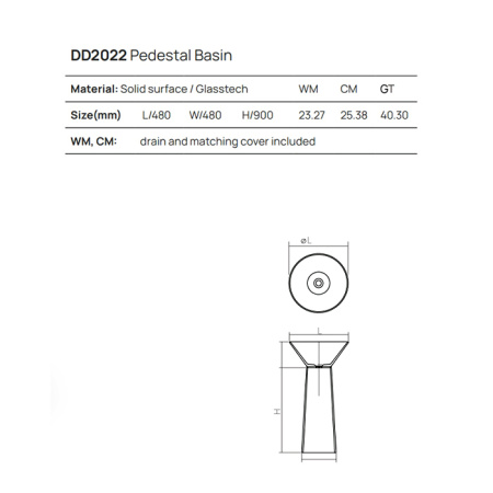 DEA DESIGN Washbasins Раковина напольная 48x48xh90 см, материал: Solid Surface искуственный камень, цвет: Black №16 