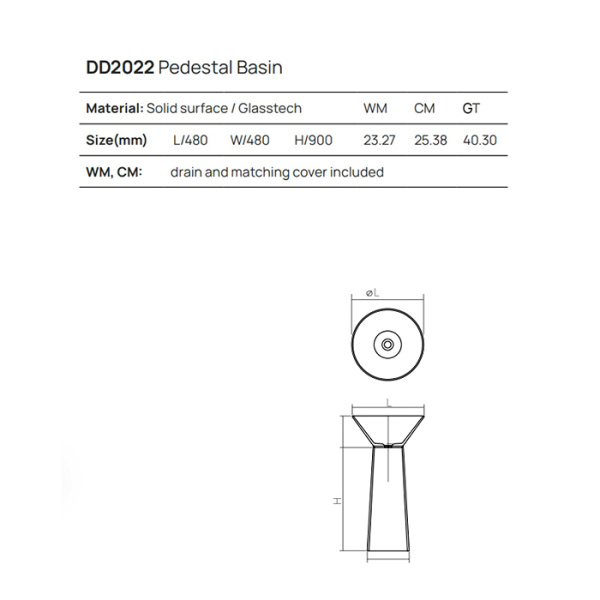 DEA DESIGN Washbasins Раковина напольная 48x48xh90 см, материал: Solid Surface искуственный камень, цвет: Black №16 