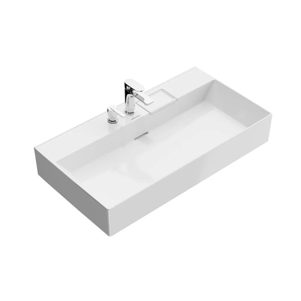 Kerama Marazzi Раковина LOGICA мебельная\подвесная  90*48*14,5см, с 2 отв.под смеситель, с переливом, белая глянцевая 