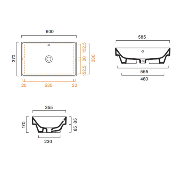 Catalano ZERO Раковина 60x37 встраиваемая, без отв. под смеситель, покрытие Cataglaze+, цвет белый глянцевый 