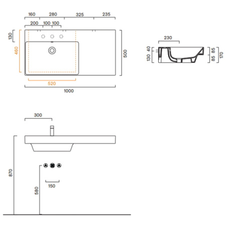 Catalano ZERO Раковина 100x50 чаша слева, без отв. под смеситель, покрытие Cataglaze+, цвет белый глянцевый 