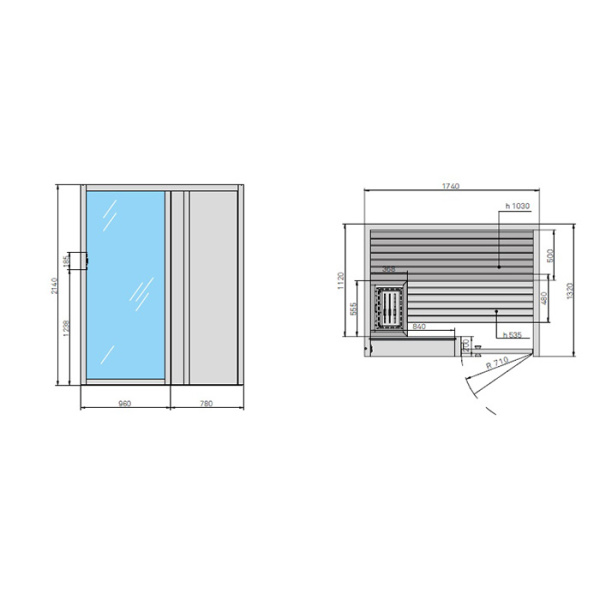 Effegibi Yoku S Door Сауна 174x132h214см, DX, цвет: осина термообработанная 