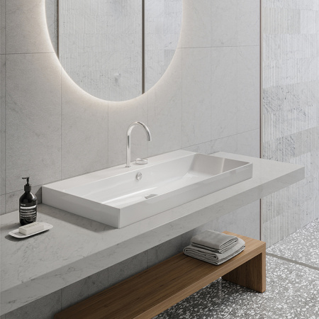 Catalano ZERO Раковина 100x50, с 2 отв. под смеситель, покрытие Cataglaze+, цвет белый глянцевый 