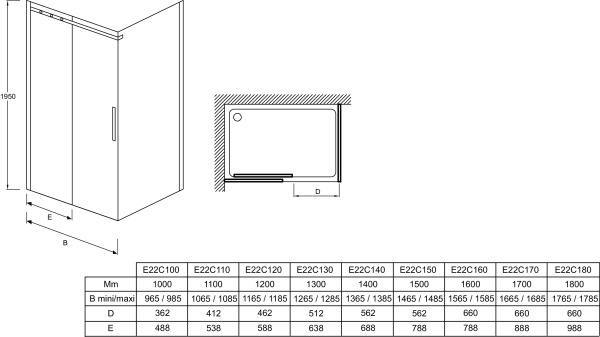 E22C120-BL Contra Раздвижная дверь 120 см, Черный 