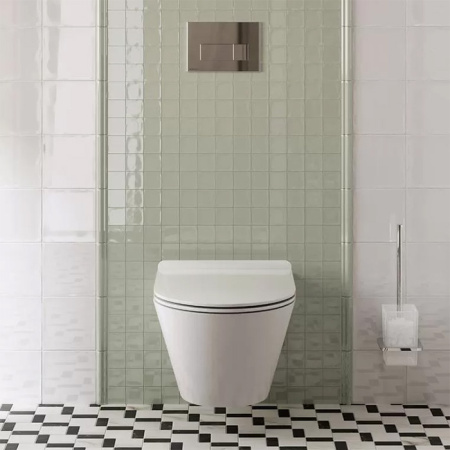 Kerama Marazzi Унитаз PLAZA Modern подвесной безободковый с системой смыва RIM UP+ (Tornado), белый глянцевый 