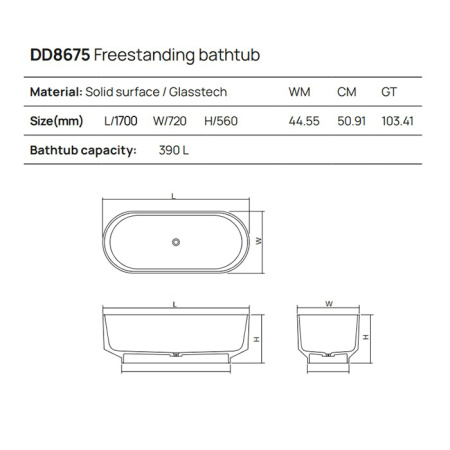 DEA DESIGN Shadow Ванна отдельностоящая 170x72xh56 см, материал: Glasstech прозрачная смола, цвет: Emerald R3 