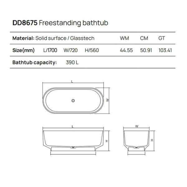DEA DESIGN Shadow Ванна отдельностоящая 170x72xh56 см, материал: Glasstech прозрачная смола, цвет: Emerald R3 