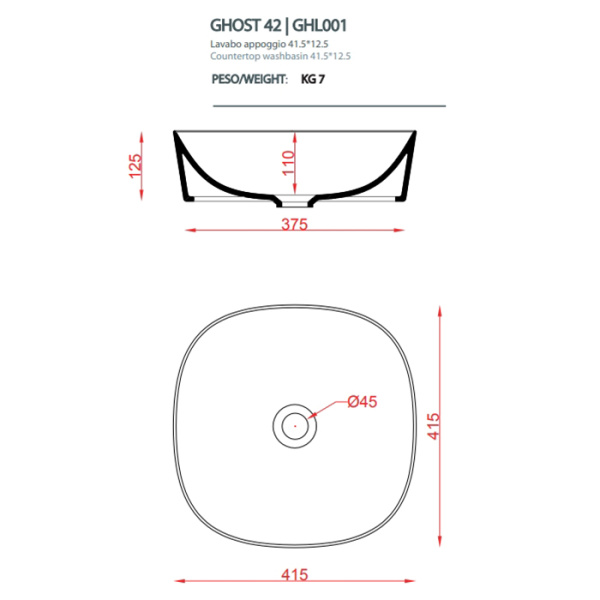 ARTCERAM GHOST Раковина Ø420 мм., для установки на столешницу, без отверстий для смесителя, без перелива, цвет белый глянцевый, декор El moro 
