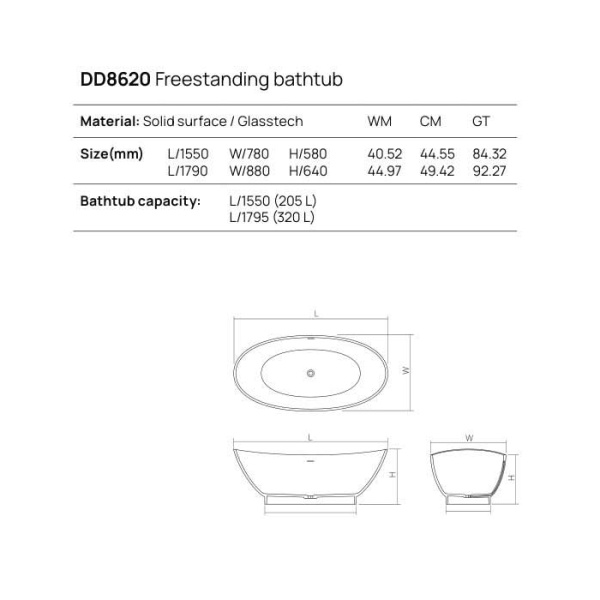 DEA DESIGN Elegant Ванна отдельностоящая 179x88xh64 см, материал: Glasstech прозрачная смола, цвет: Smoky Black R4 