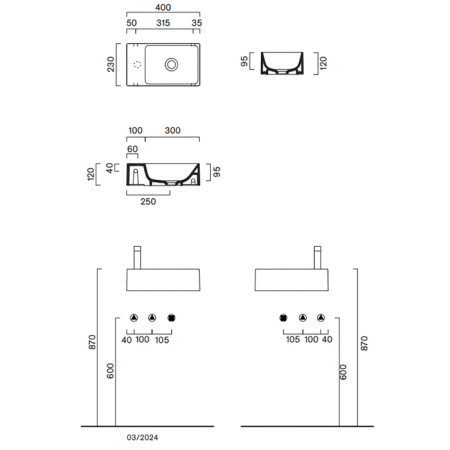 Catalano PREMIUM Раковина 40x23, без отв. под смеситель, покрытие Cataglaze+, цвет черный матовый 