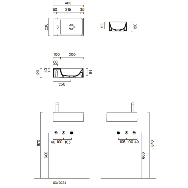 Catalano PREMIUM Раковина 40x23, с 1 отв. под смеситель, покрытие Cataglaze+ , цвет Tortora Satinato 