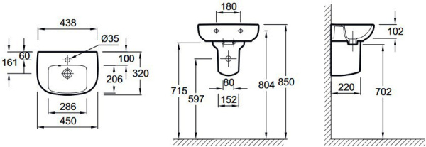 E4760-00 раковина ODEON UP /45 x 32/ (бел) 