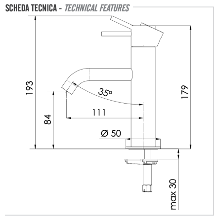 Смеситель для раковины Remer X Style X12XV, сталь 