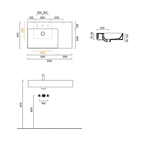 Catalano PREMIUM Раковина 80x47 чаша слева, с 1 отв. под смеситель, покрытие Cataglaze+, цвет белый глянцевый 