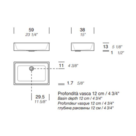 MILLDUE  Раковина  SKA накладная из CERAMILUX ,59х38х13 см, без отв для смесителя, цвет белый матовый 
