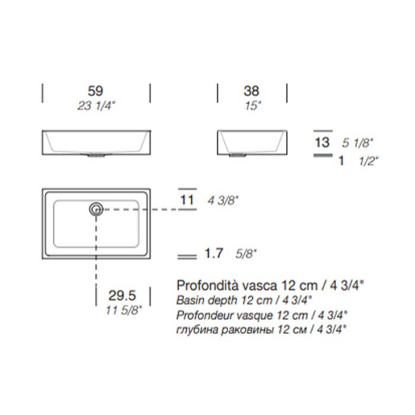 MILLDUE  Раковина  SKA накладная из CERAMILUX ,59х38х13 см, без отв для смесителя, цвет белый матовый 