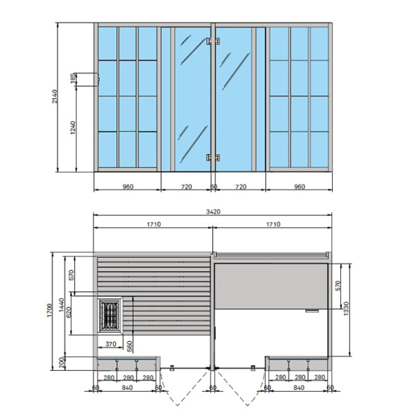 Effegibi Yoku SH Shelf Сауна&Хаммам 342x170h214см, пристенная, цвет: сауна чёрный орех/Calacatta Gold Extra 