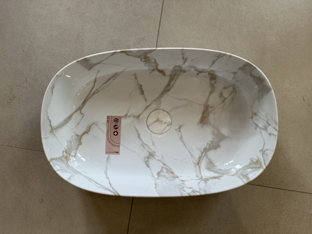 ArtCeram COGNAC Раковина накладная , 55х35 см, без отв под смеситель, без слив-перелива, цвет calacatta/покрытие Saniglaze% 